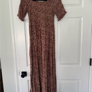NATURAL LIFE Rust Floral Smocked Maxi Dress